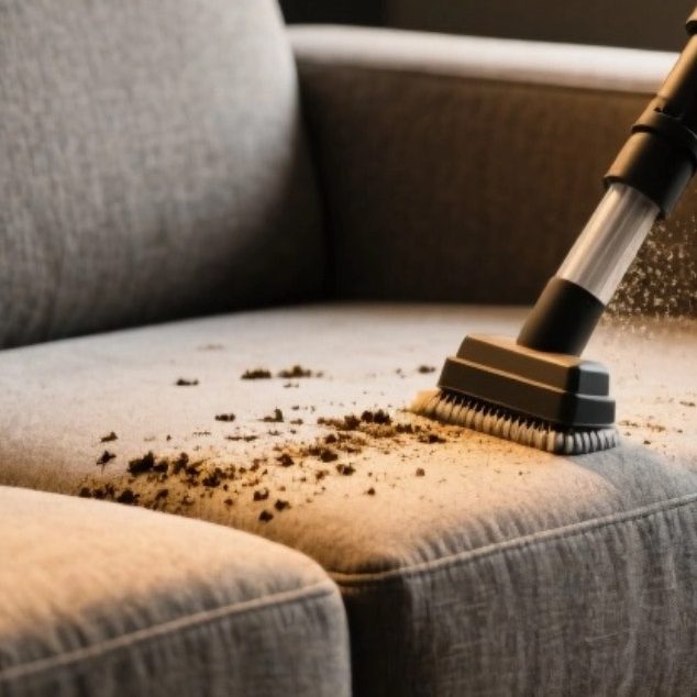 lavage de canape en profondeur Un aspirateur nettoie des miettes sur un canapé en tissu.